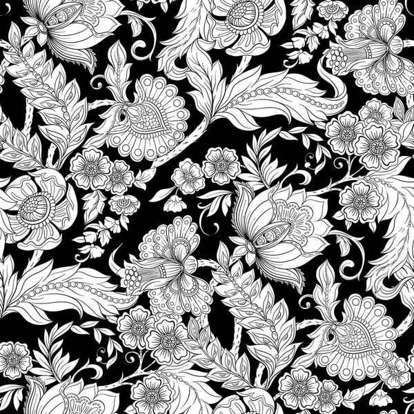 Naadloos patroon met gestileerde sierbloemen in retro, vintage stijl. — Stockvector