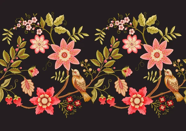 Patrón sin costuras con flores ornamentales estilizadas en estilo retro, vintage. — Archivo Imágenes Vectoriales
