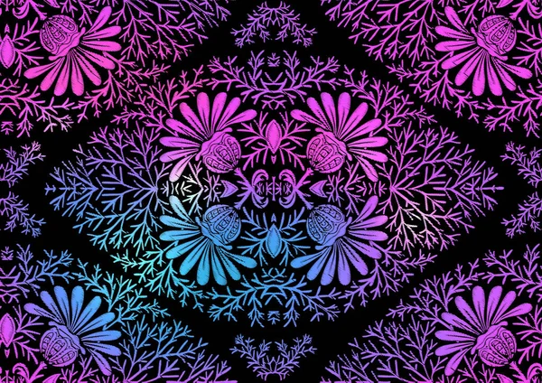 Tradición patrón sin costura floral, ornamento vintage damasco. — Vector de stock