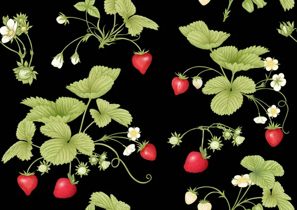 Erdbeere. Reife Beeren. Nahtloses Muster — Stockvektor