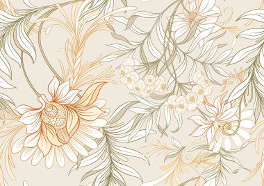 Kusursuz desen, dekoratif çiçeklerle arka plan