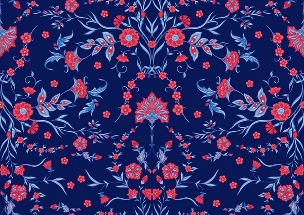 Traditionelles orientalisches, arabisches Muster blauer und roter Blumen — Stockvektor