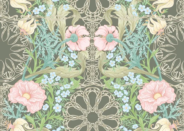 Floral nahtlose Muster, Hintergrund mit Jugendstil — Stockvektor