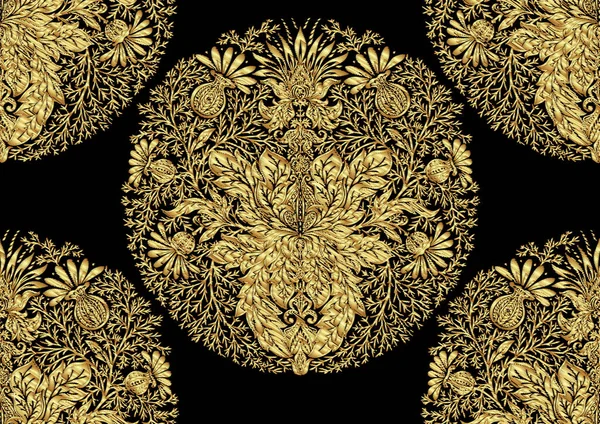 Tradición patrón sin costura floral, ornamento vintage damasco. — Vector de stock