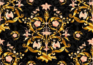 Ortaçağ tarzında biçimlendirilmiş çiçeklerle kusursuz desen