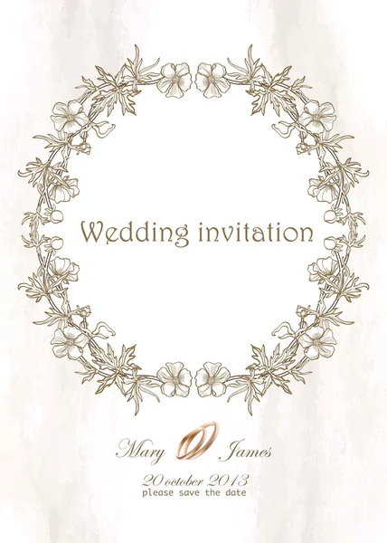 Bruiloft uitnodiging bloemen krans — Stockvector