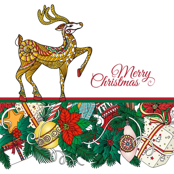 Merry Christmas decorative deer pattern — Stock Vector