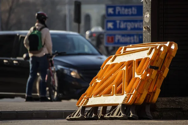 Bukarest Rumänien April 2021 Plastikbarrieren Werden Auf Einer Straße Bukarest — Stockfoto