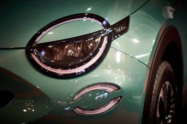 Bucharest, Romania. 7th Oct, 2025: A new Fiat 600 electric car is on display during the Bucharest Auto Show and Accessories 2025.