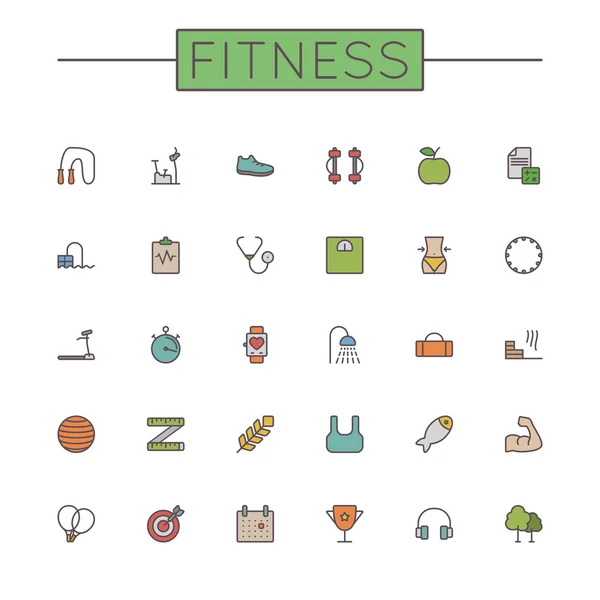 Vector de color Fitness Line iconos — Archivo Imágenes Vectoriales