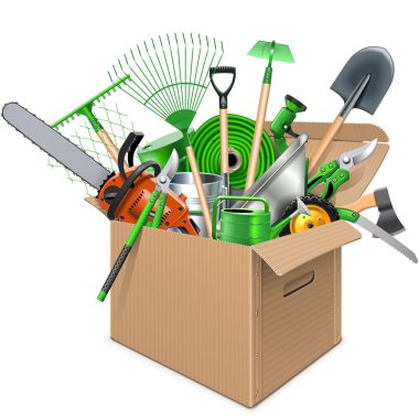 Bahçe aksesuarları ile vektör karton kutu