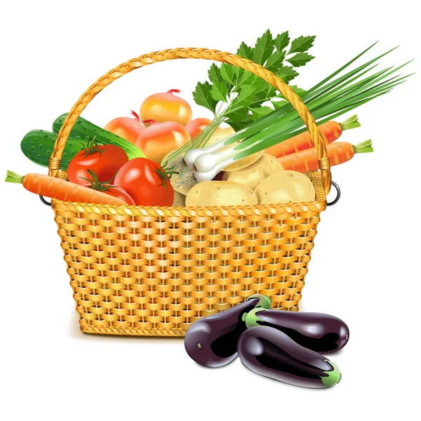 Panier en osier vectoriel avec légumes — Image vectorielle