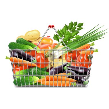 Vektör süpermarket sepet sebzeli