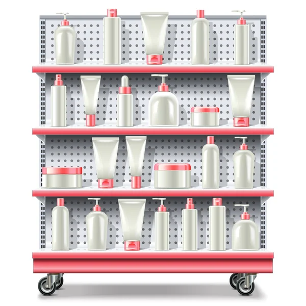 Vector Supermarket Shelves with Cosmetics — Stock Vector