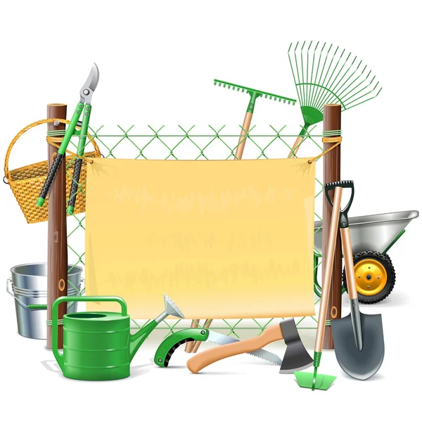 Wektor siatki ramki z narzędzia ogrodnicze — Wektor stockowy