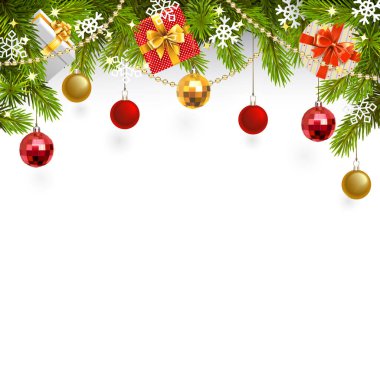 Beyaz arkaplanda hediyeler izole edilmiş Vektör Noel Üst Dekorasyonu