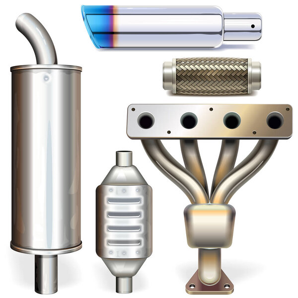 Vector Car Muffler Parts isolated on white background