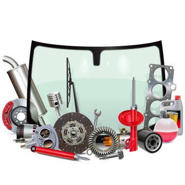 Otomobil parçaları beyaz arkaplanda izole edilmiş vektör yeşil ön camı