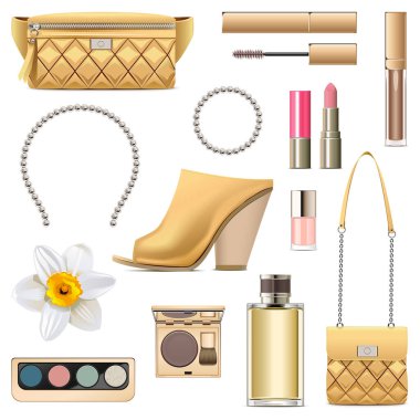 Vektör Bahar Kadın Aksesuarları Beyaz arkaplanda 6 izole edilmiş