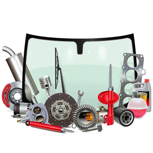 Otomobil parçaları beyaz arkaplanda izole edilmiş vektör yeşil ön camı