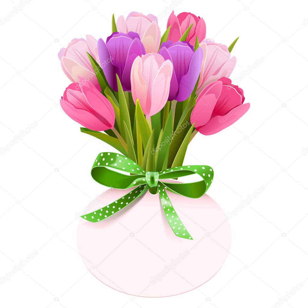 Vector Tulip Bouquet with Label isolated on white background
