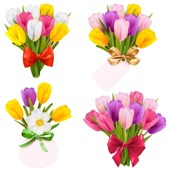 Vector Tulip Bouquet Icons Isolated White Background — Stock Vector