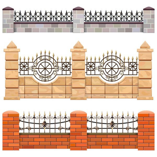 Vector Metal Fence Set 2 isolated on white background