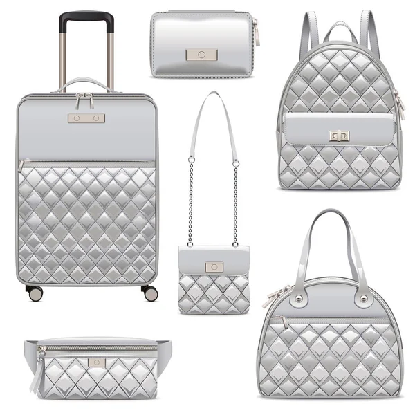 Vector Baggage Silver Set Isoliert Auf Weißem Hintergrund — Stockvektor