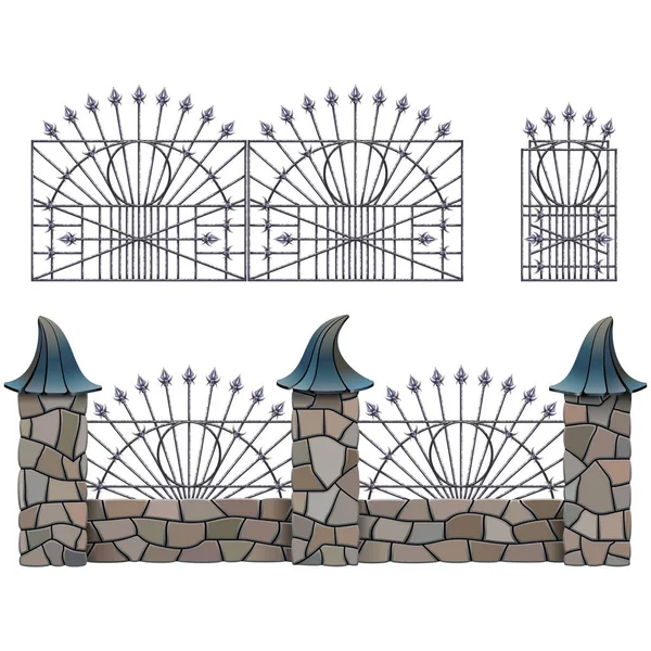 Vector Fairy Stone Fence Gate Isolated White Background — Stock Vector