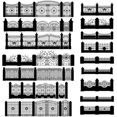 Beyaz arkaplanda izole edilmiş Siyah Çit Siluetleri