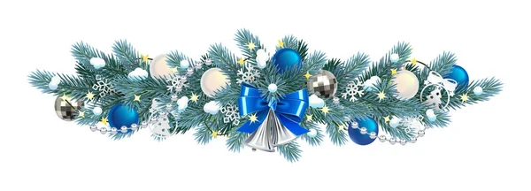 白色背景上孤立的带铃铛的矢量圣诞蓝杉装饰 — 图库矢量图片