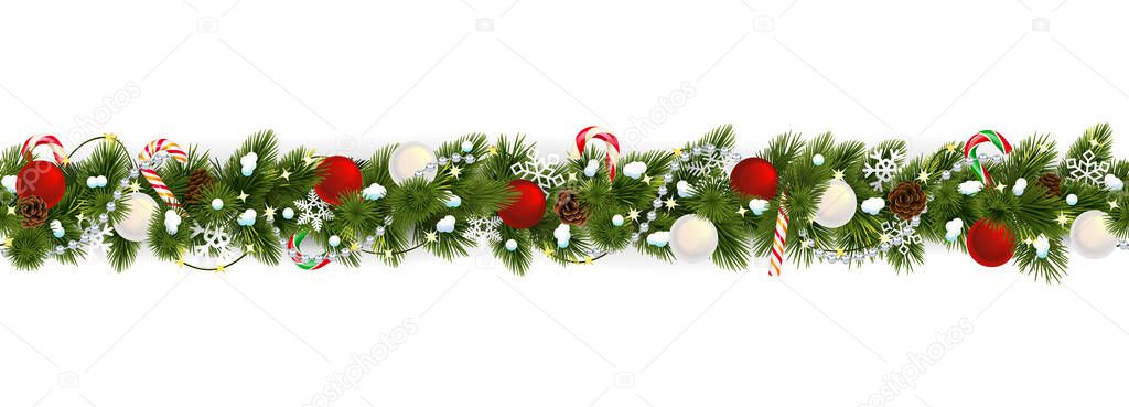 Vector Christmas Snowy Branches Border isolated on white background