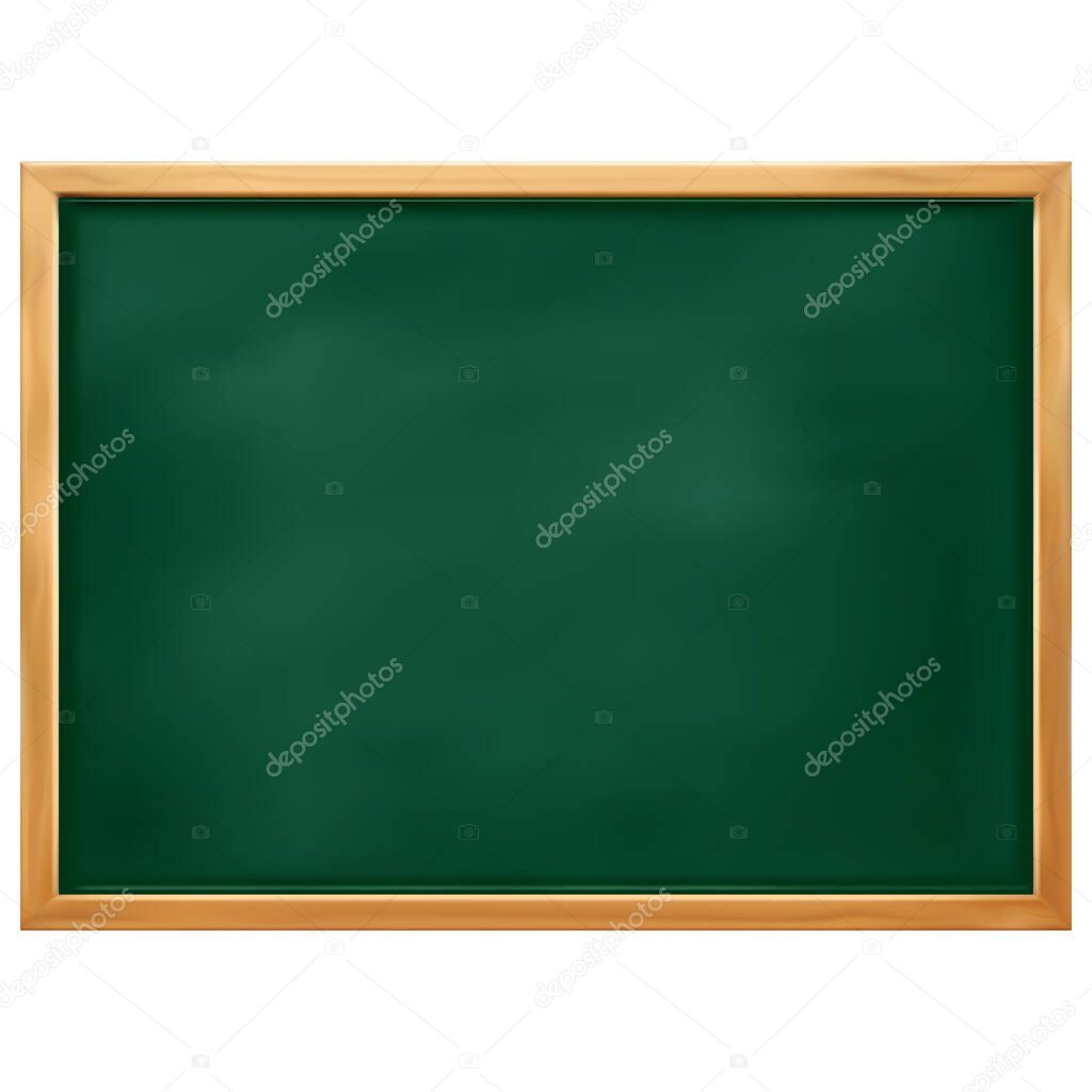 Vector Green Blackboard with Wooden Frame isolated on white background