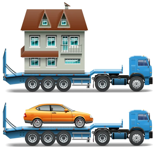 Vektor släpvagn med hus och bil — Stock vektor