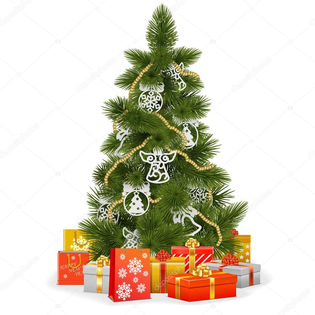 Vector Christmas Tree with Paper Decorations