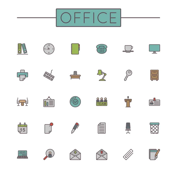 Vector Colored Office Line Icons — Stock Vector