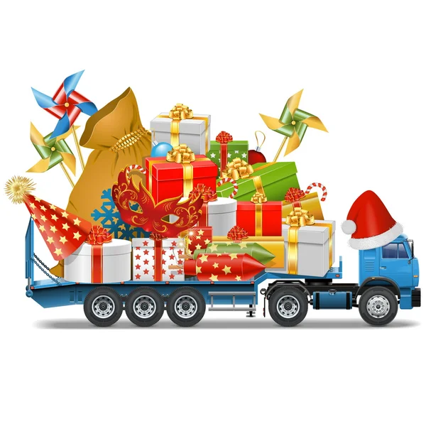 Remolque vectorial con regalos de Navidad — Vector de stock