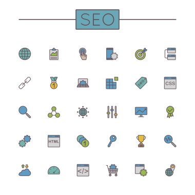 Renkli Seo çizgi simgeler vektör