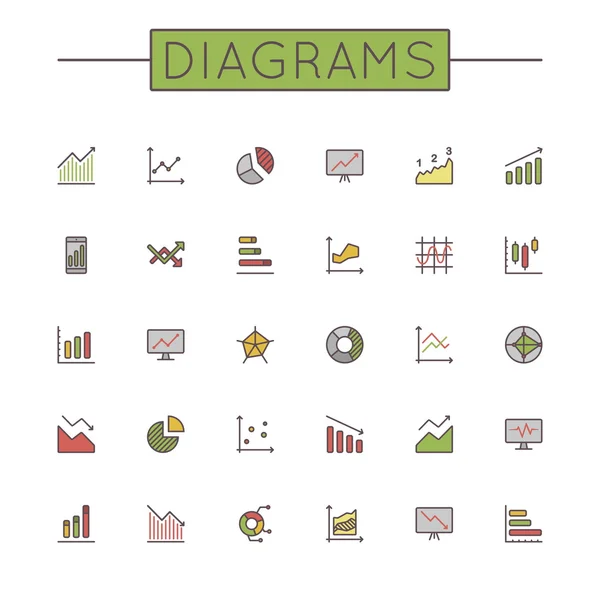 Vetor coloridos diagramas de linha ícones — Vetor de Stock