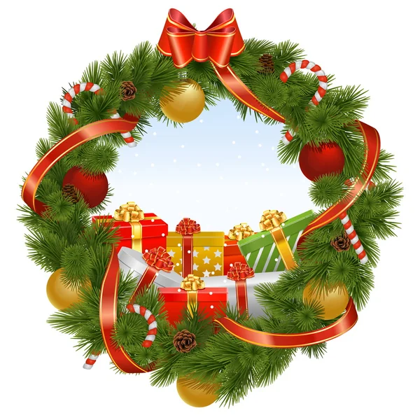 Couronne de Noël vectorielle avec fond — Image vectorielle