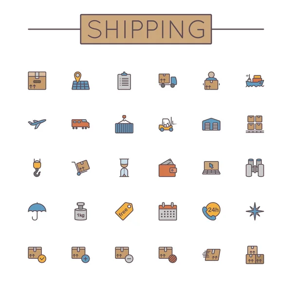 Vector Colored Shipping Line Icons — Stock Vector