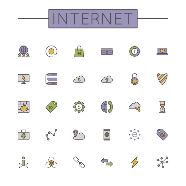 Vector Colored Internet Line Icons — Stock Vector