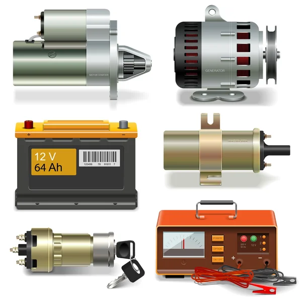 Icônes vectorielles de pièces de voiture électrique — Image vectorielle