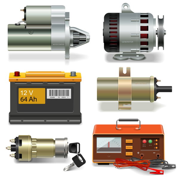 Векторные иконки запасных частей для электромобилей
