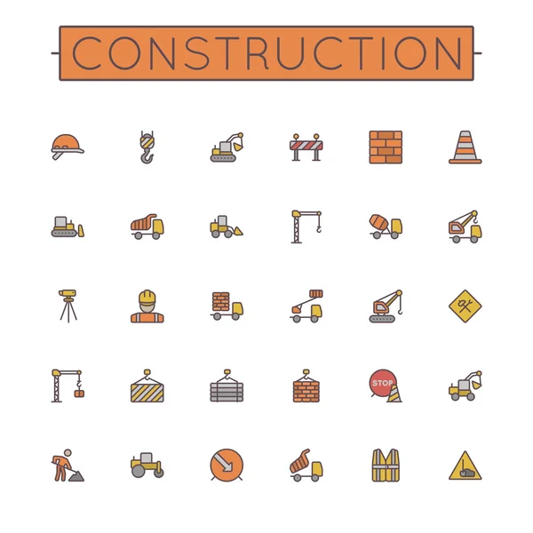 Vector Colored Construction Line Icons — Stock Vector