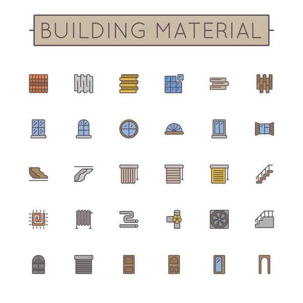 Vector Colored Building Material Line Icons — Stock Vector