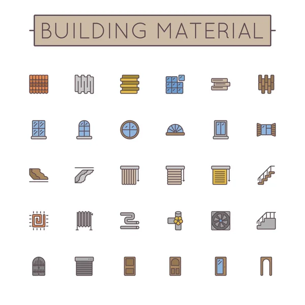Vector Colored Building Material Line Icons — Stock Illustration Vector Colored Building Material Line Icons Stock Illustration