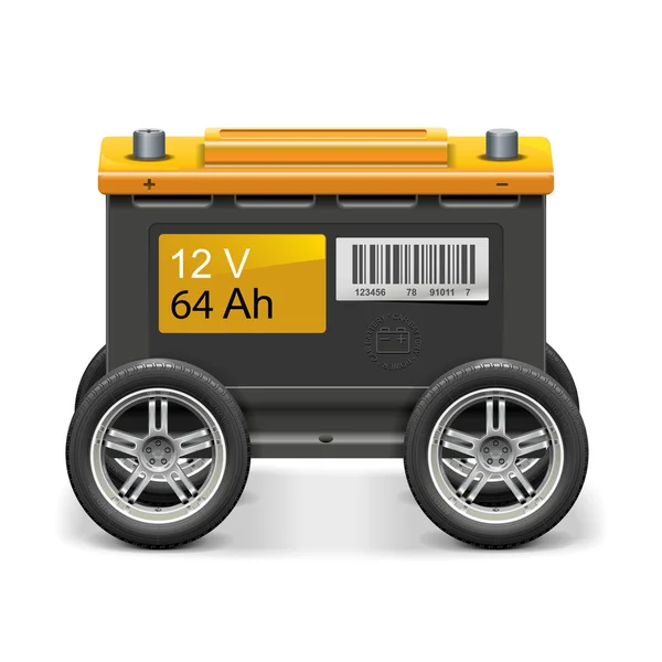 Vector de batería de coche en las ruedas — Vector de stock