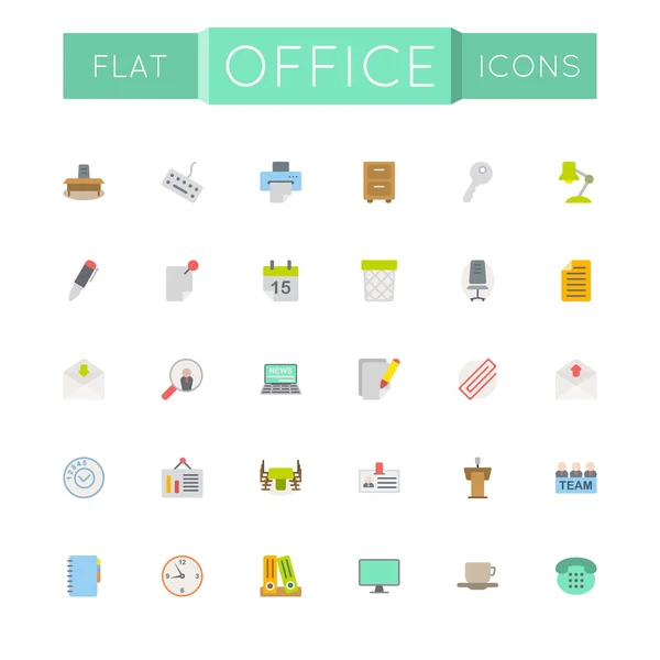 Vector Flat Office Icons — Stock Vector