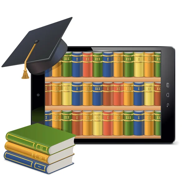 Vetor Tablet PC com Biblioteca — Vetor de Stock